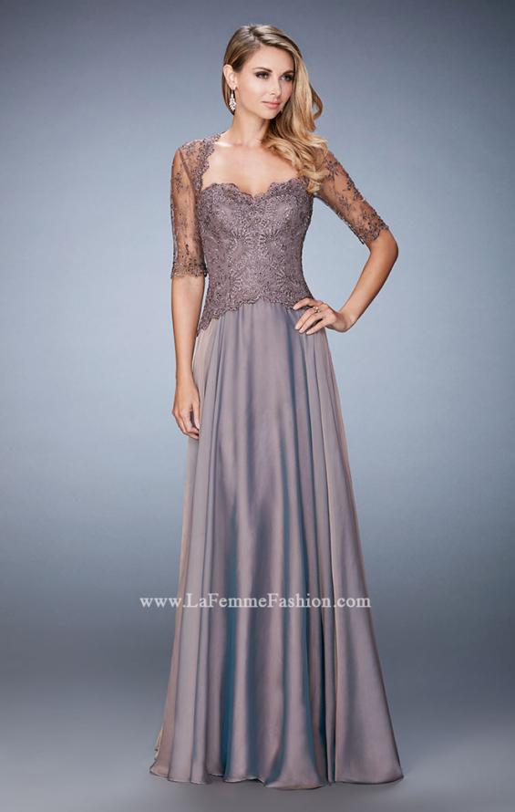 Picture of: Long Evening Gown with Full Skirt and 3/4 Length Sleeves in Brown, Style: 21957, Main Picture