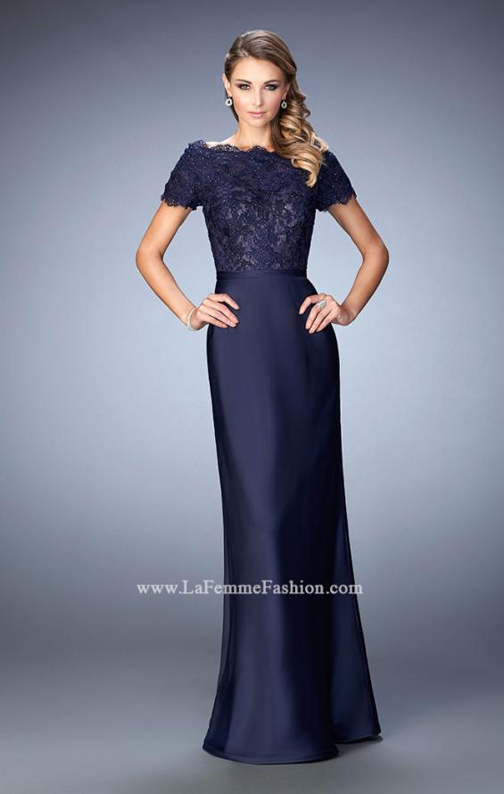 Picture of: Off the Shoulder Evening Gown with Jeweled Bodice in Blue, Style: 21962, Detail Picture 1
