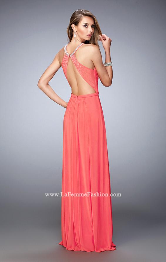 Picture of: Long Prom Dress with High Neck and Rhinestones in Orange, Style: 21974, Back Picture