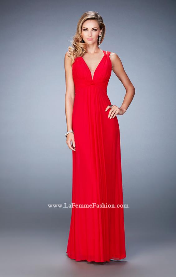 Picture of: Sultry Net Gown with Strappy Back and Soft Gathering in Red, Style: 21976, Detail Picture 2