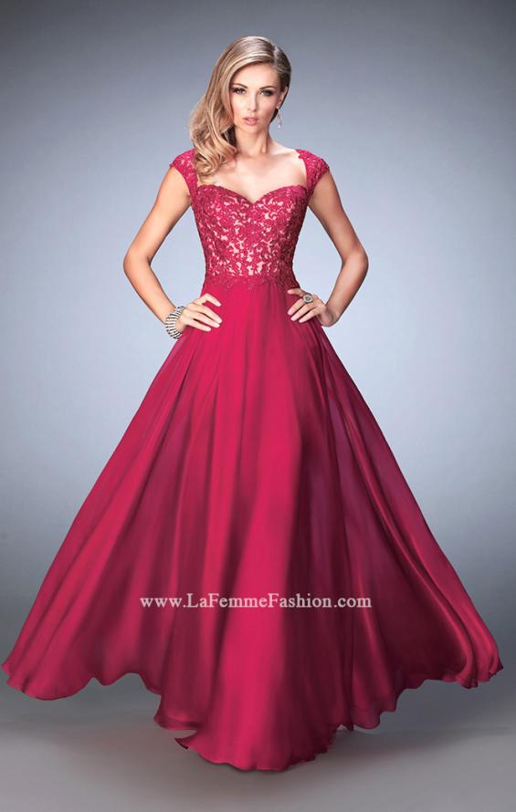 Picture of: Long Chiffon prom Gown with Sheer Back and Rhinestones in Pink, Style: 22053, Detail Picture 1