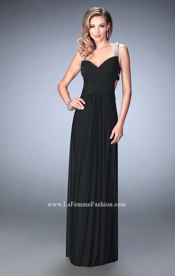 Picture of: Crystal Gem Embellished Prom Gown with Gathering in Black, Style: 22068, Detail Picture 2