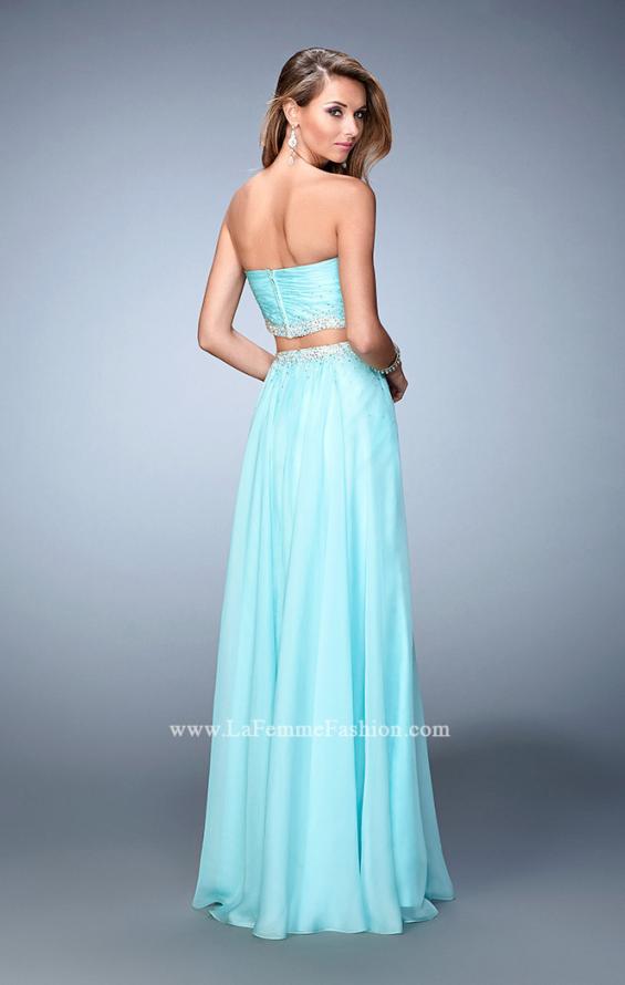 Picture of: Two Piece Chiffon Gown with Sweetheart Neck and Stones in Blue, Style: 22069, Back Picture