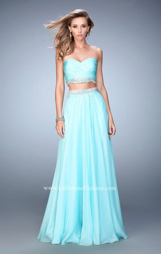 Picture of: Two Piece Chiffon Gown with Sweetheart Neck and Stones in Blue, Style: 22069, Detail Picture 1