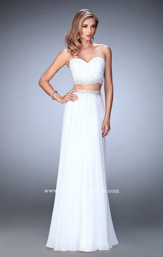 Picture of: Two Piece Chiffon Gown with Sweetheart Neck and Stones in White, Style: 22069, Detail Picture 3