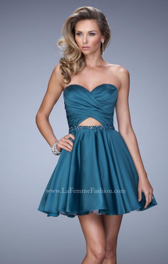 Picture of: Short Satin Dress with Criss Cross Ruched Bodice in Green, Style: 22083, Main Picture