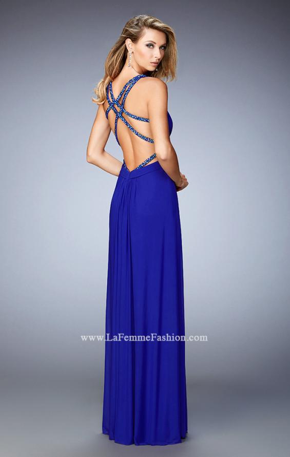 Picture of: Net Prom Gown with Cut Outs and Crystal Strappy Back in Blue, Style: 22089, Detail Picture 2