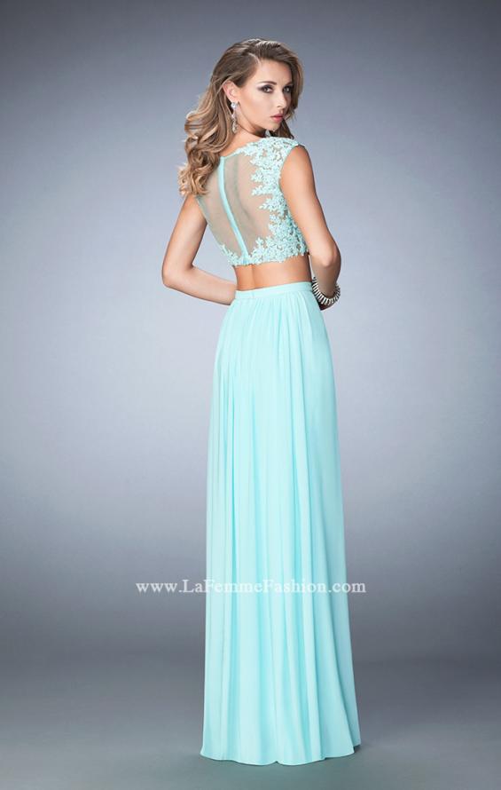 Picture of: Two Piece Jersey Gown with Sheer Back and Appliques in Blue, Style: 22110, Back Picture