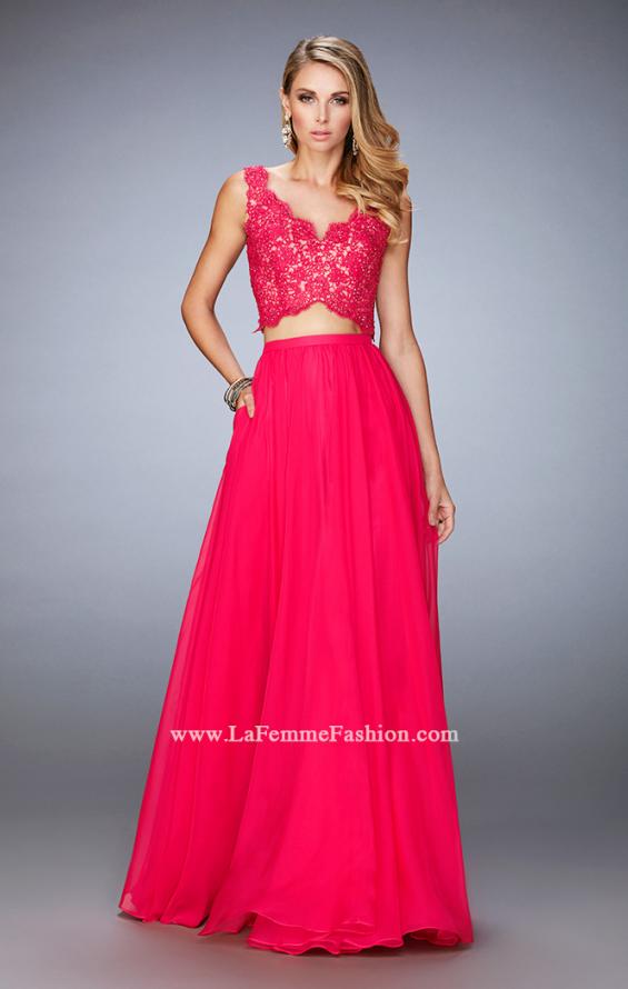 Picture of: Chiffon Two Piece Gown with Lace Top and Scallop Edges in Pink, Style: 22128, Detail Picture 2