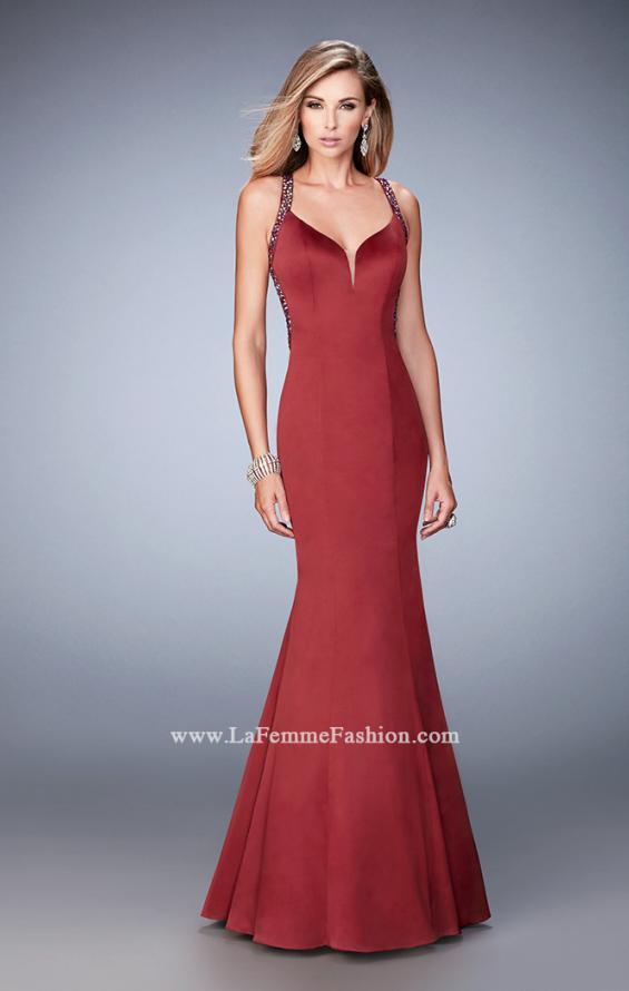 Picture of: Satin Mermaid Prom Dress with Crystals and Strappy Back in Red, Style: 22135, Detail Picture 3