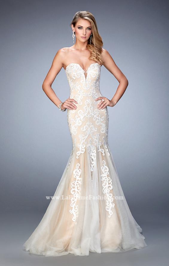 Picture of: Sweetheart Neckline Gown with Rhinestone Lace Detail in White, Style: 22167, Main Picture