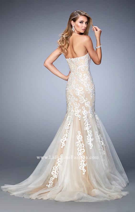 Picture of: Sweetheart Neckline Gown with Rhinestone Lace Detail in White, Style: 22167, Back Picture