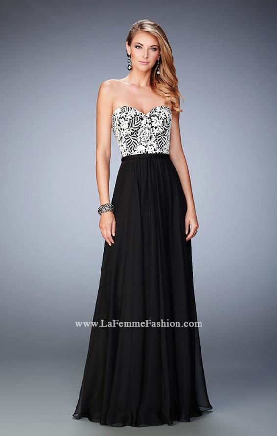 Picture of: Elegant Chiffon Prom Dress with White Lace Bodice in Black, Style: 22204, Main Picture