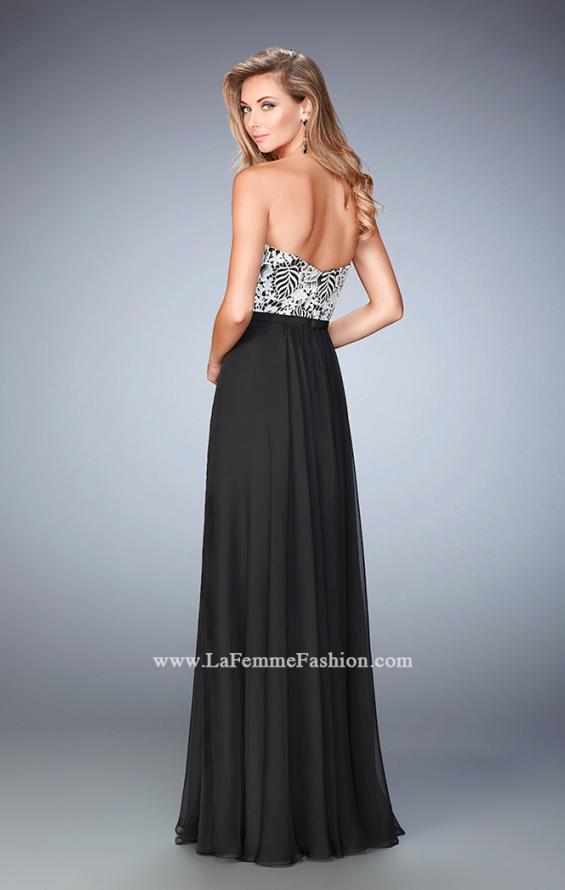 Picture of: Elegant Chiffon Prom Dress with White Lace Bodice in Black, Style: 22204, Back Picture