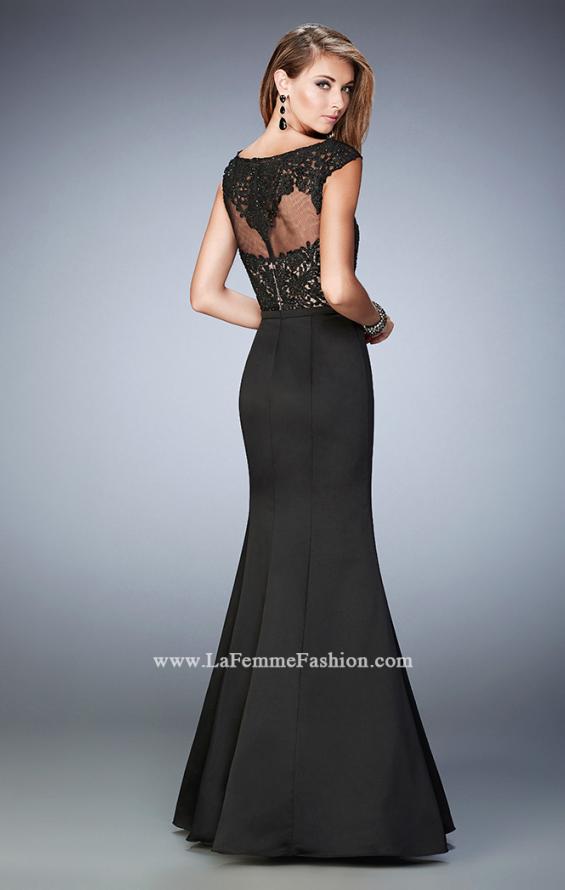 Picture of: Mermaid Satin Prom Gown with Illusion Neckline in Black, Style: 22231, Back Picture