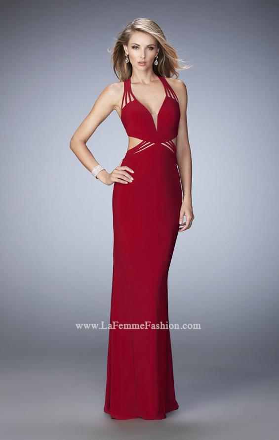 Picture of: V Neckline Long Prom Dress with Side Cut Outs in Red, Style: 22240, Detail Picture 1