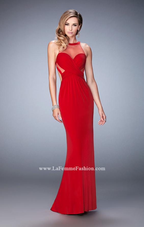 Picture of: Long Racer Back Prom Dress with Illusion Neckline in Red, Style: 22265, Main Picture