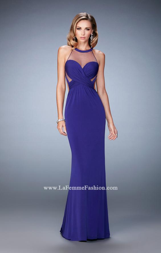 Picture of: Long Racer Back Prom Dress with Illusion Neckline in Purple, Style: 22265, Detail Picture 2