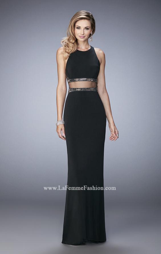 Picture of: Faux Two Piece Gown with Sheer Paneled Back and Beads in Black, Style: 22272, Detail Picture 1