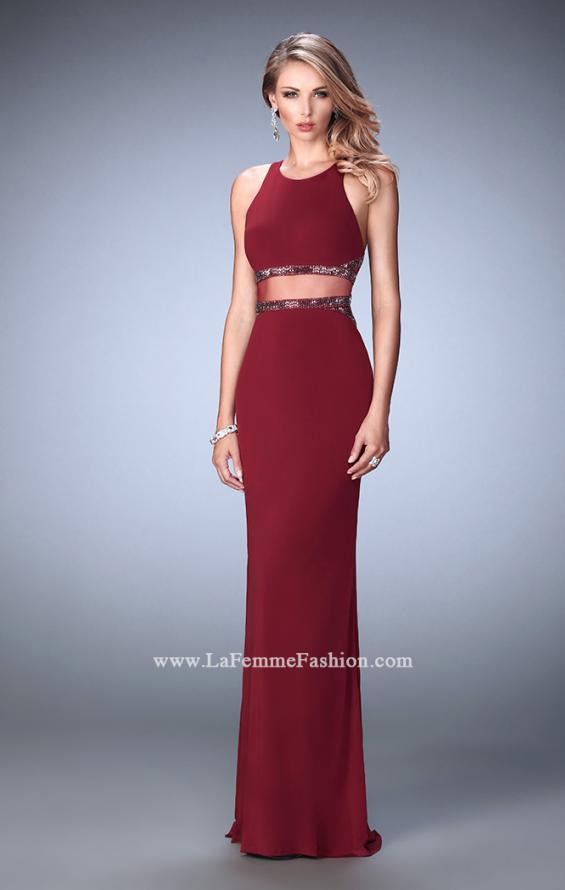 Picture of: Faux Two Piece Gown with Sheer Paneled Back and Beads in Red, Style: 22272, Detail Picture 2