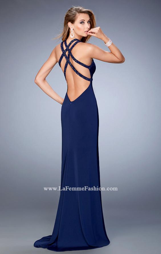 Picture of: Embellished Prom Gown with Crystal Straps and Cut Outs in Blue, Style: 22284, Main Picture