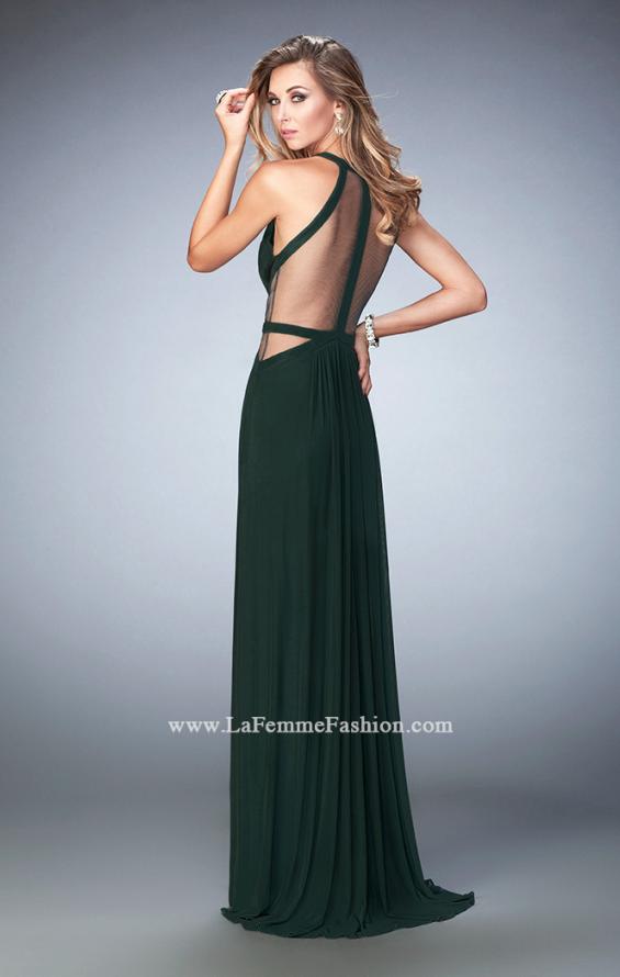 Picture of: Net Prom Gown with Sheer Cutout Detail and Gathering in Green, Style: 22286, Back Picture
