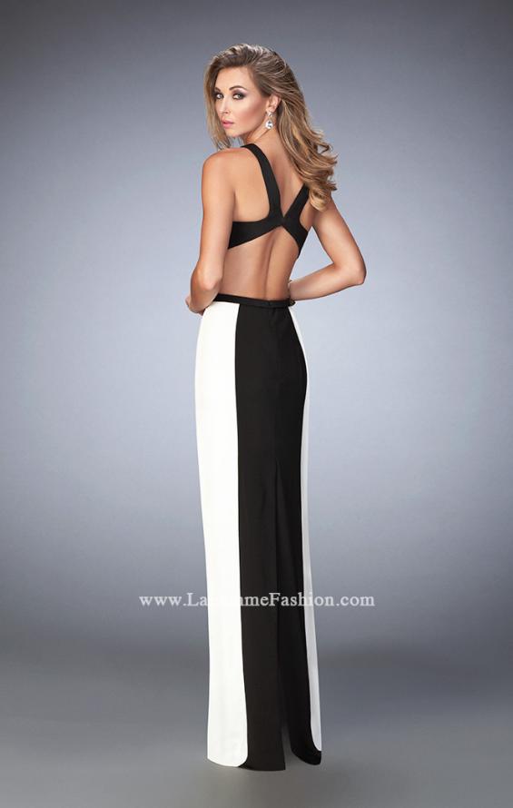 Picture of: Open Back Jersey Gown with Side Cut Outs and Slit in Black, Style: 22310, Back Picture