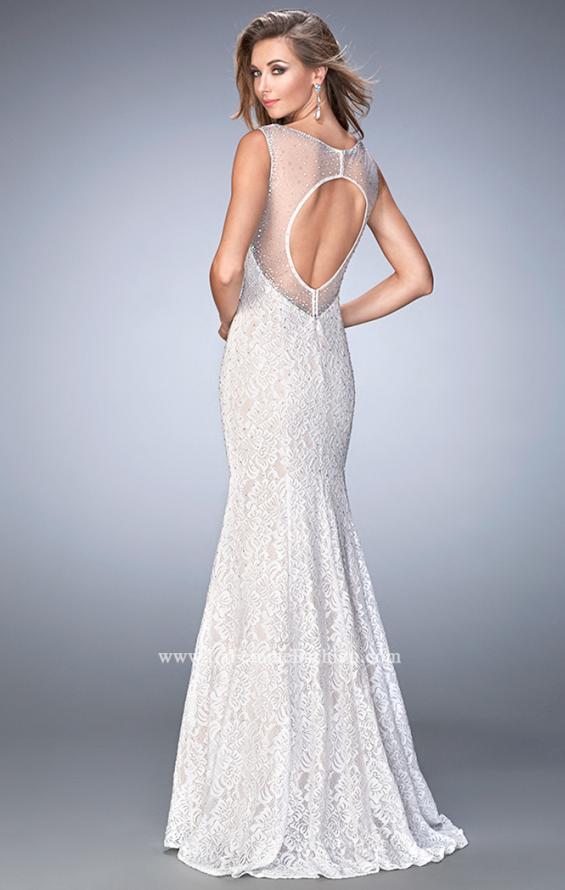 Picture of: Long Lace Prom Dress with Sheer Back and Straps in White, Style: 22314, Back Picture