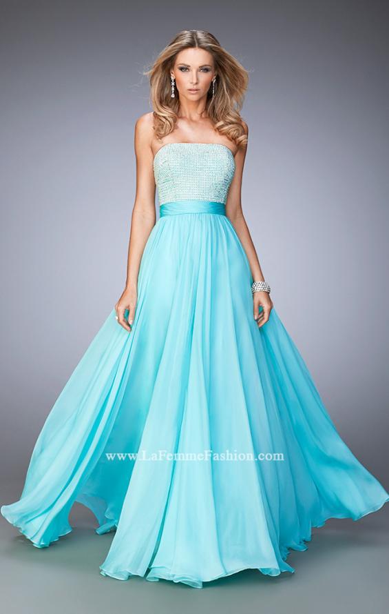 Picture of: Long Prom Dress with Crystals, Pearls, and Pockets in Blue, Style: 22318, Main Picture