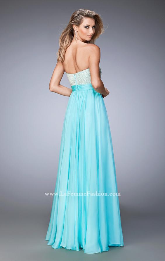 Picture of: Long Prom Dress with Crystals, Pearls, and Pockets in Blue, Style: 22318, Back Picture