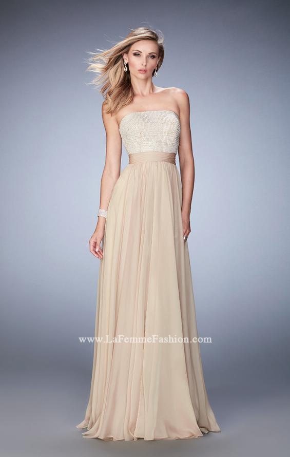 Picture of: Long Prom Dress with Crystals, Pearls, and Pockets in Nude, Style: 22318, Detail Picture 2