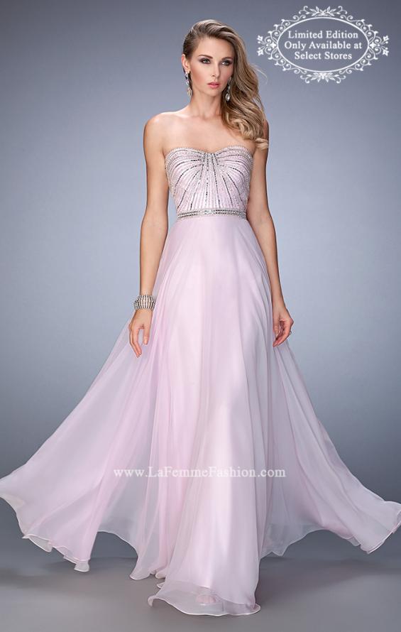 Picture of: Chiffon Prom Gown with Crystals, Pearls, and Rhinestones in Pink, Style: 22337, Main Picture