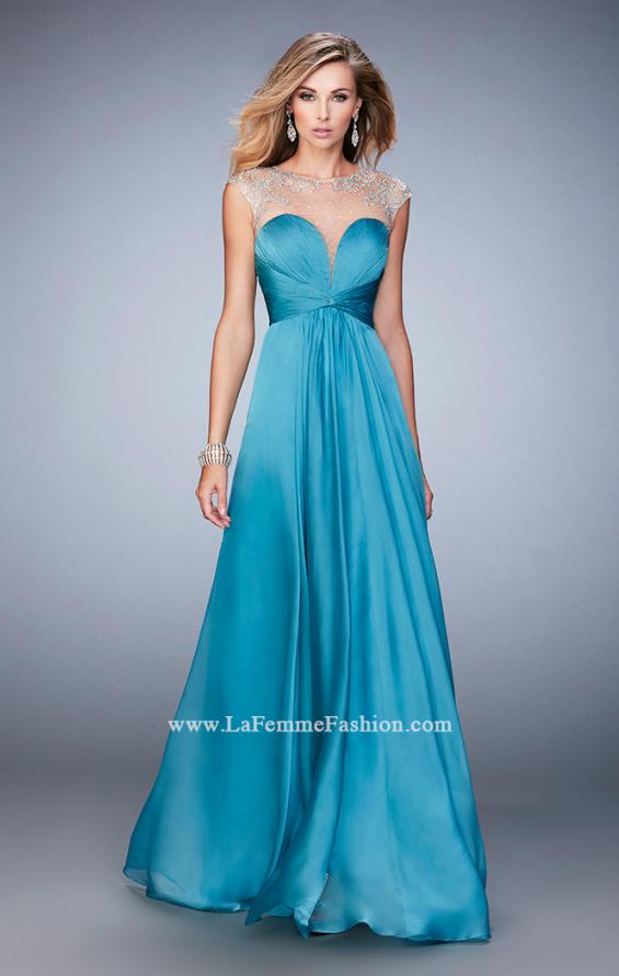 Picture of: Long Chiffon Prom Dress with Gathered Bodice and Skirt in Blue, Style: 22338, Detail Picture 2