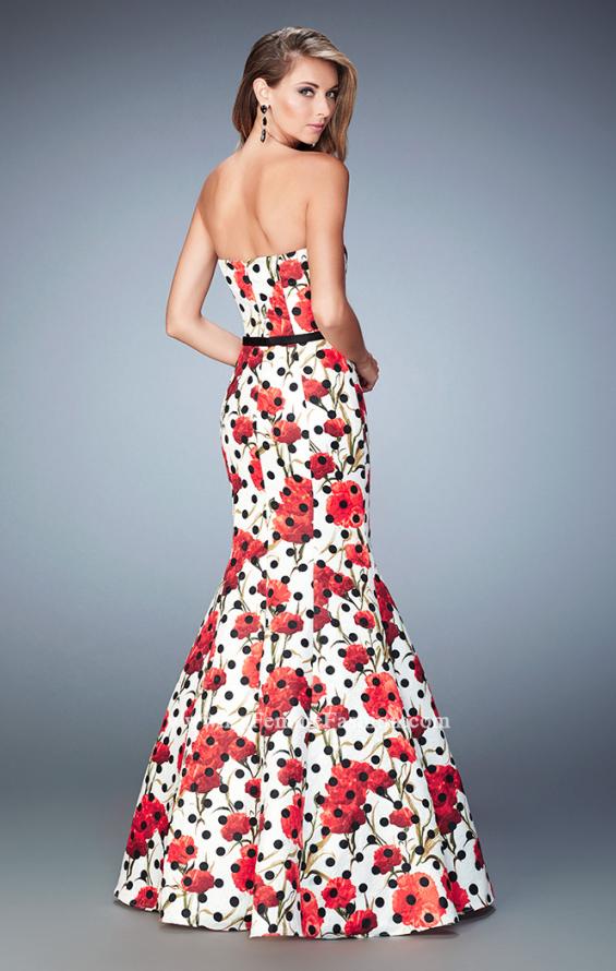 Picture of: Jacquard Mermaid Dress with Flower and Polka Dot Print in Print, Style: 22348, Back Picture