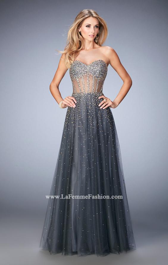 Picture of: A Line Tulle Prom Gown with Corset Bodice and Studs in Silver, Style: 22369, Main Picture