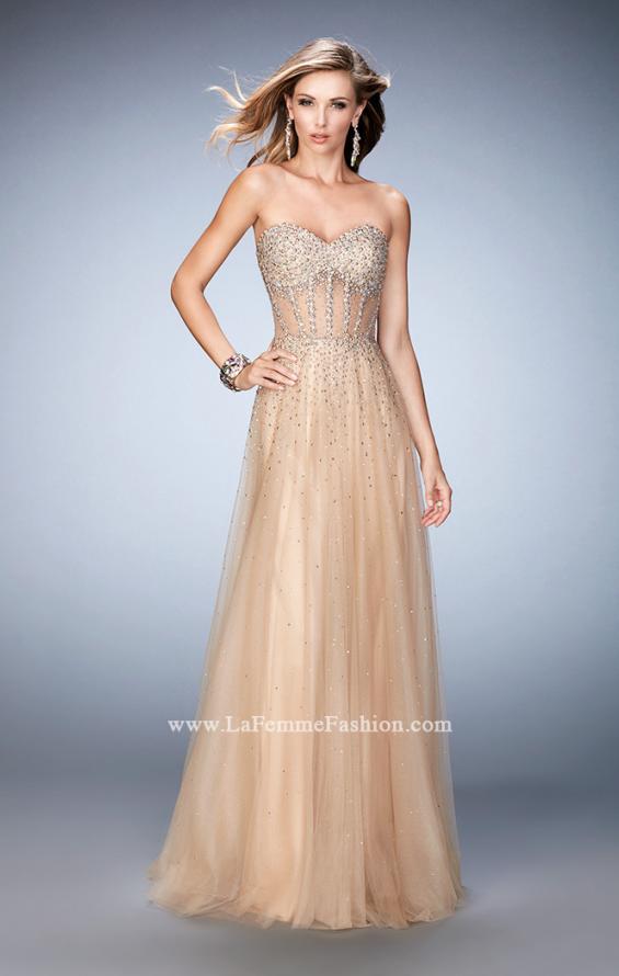 Picture of: A Line Tulle Prom Gown with Corset Bodice and Studs in Nude, Style: 22369, Detail Picture 1
