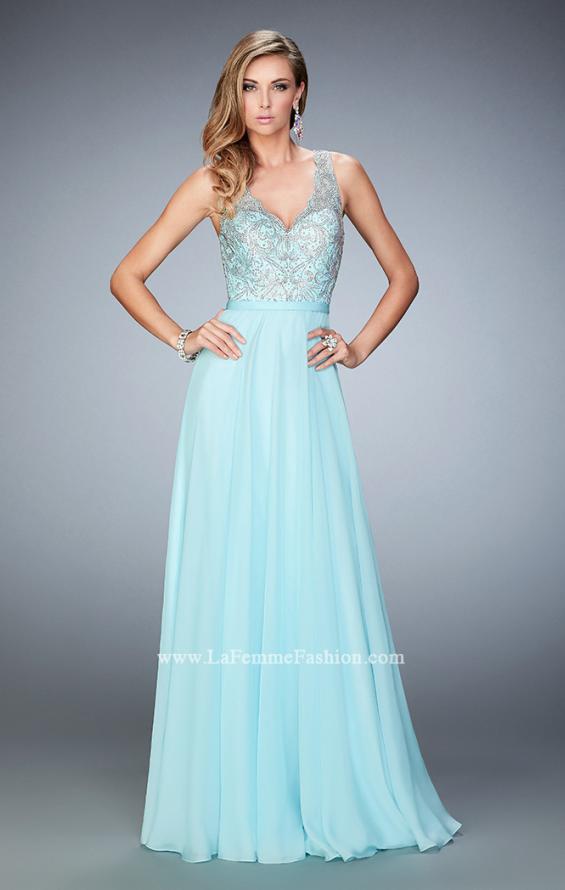 Picture of: Long Rhinestone Dress with Scallop Detail and Open Back in Blue, Style: 22376, Main Picture