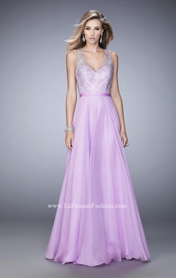 Picture of: Long Rhinestone Dress with Scallop Detail and Open Back in Purple, Style: 22376, Detail Picture 1
