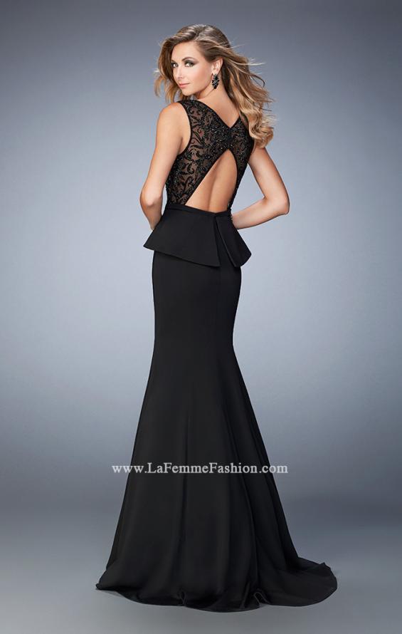 Picture of: Peplum Style Jersey Dress with Rhinestone Embellishments in Black, Style: 22383, Back Picture