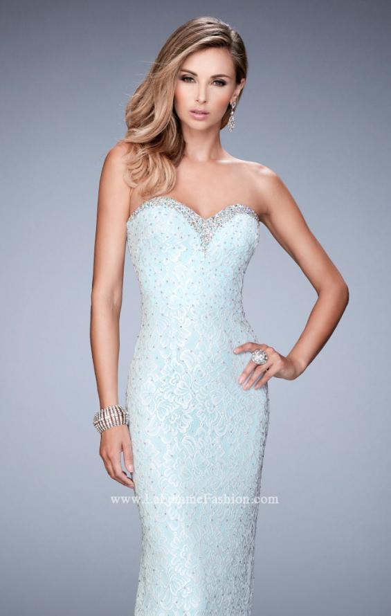Picture of: Long White Lace Prom Dress with Sweetheart Neckline in Blue, Style: 22392, Main Picture
