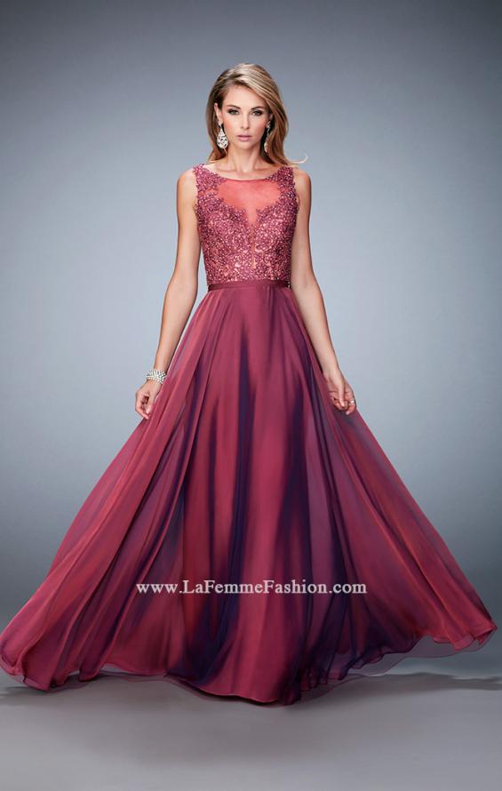 Picture of: Sheer Illusion Neckline Prom Dress with Back X Straps in Pink, Style: 22407, Main Picture