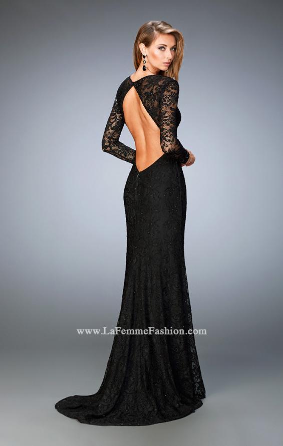 Picture of: Full Lace Prom Dress with Beaded Cuffs and Open Back in Black, Style: 22409, Main Picture