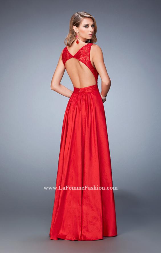 Picture of: Lace Top Taffeta Gown with Open Back and Pockets in Red, Style: 22446, Back Picture