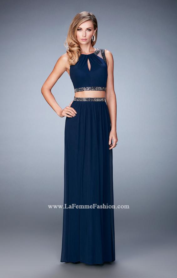 Picture of: Two Piece Net Prom Gown with Charcoal Beading in Blue, Style: 22457, Detail Picture 1