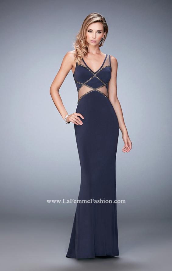 Picture of: Embellished Jersey Prom Dress with Sheer Cut Outs in Blue, Style: 22458, Main Picture