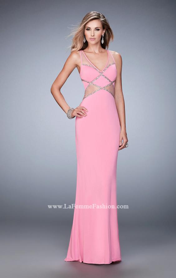 Picture of: Embellished Jersey Prom Dress with Sheer Cut Outs in Pink, Style: 22458, Detail Picture 1