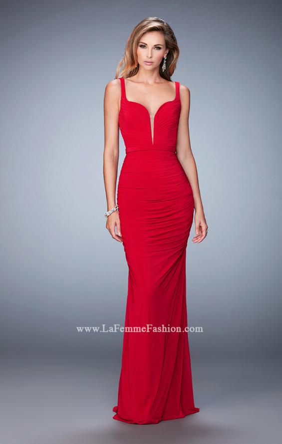 Picture of: Net Gown with Plunging Neckline and Ruched Skirt in Red, Style: 22475, Main Picture