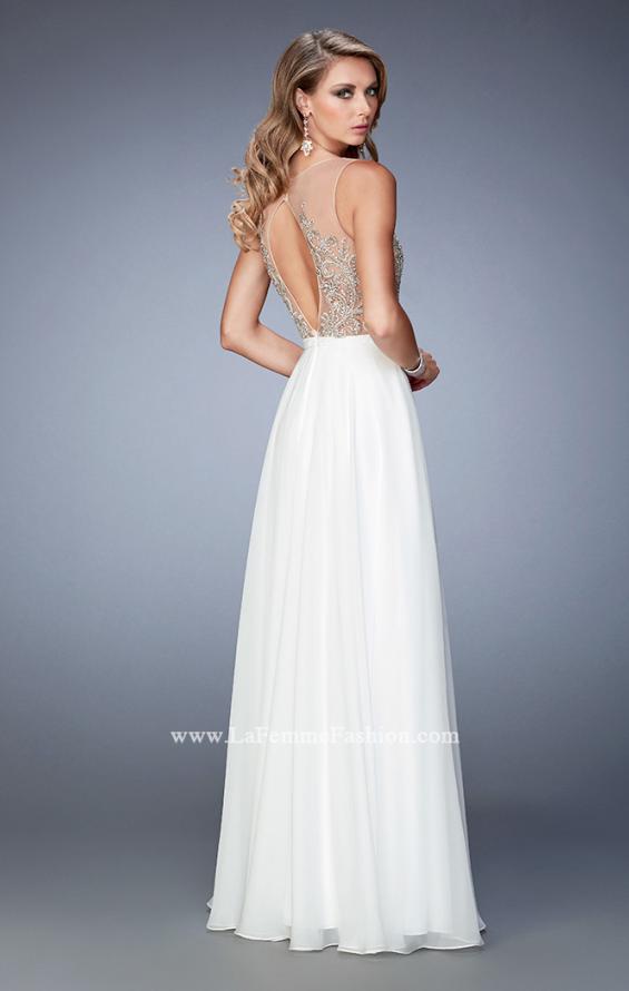 Picture of: V Neck Chiffon Prom Dress with Vintage Beading in White, Style: 22517, Back Picture