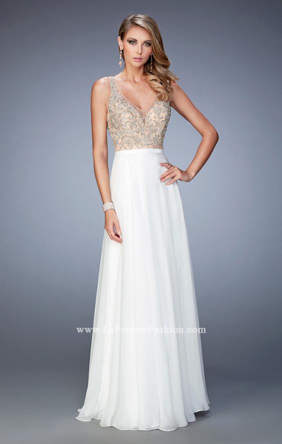 Picture of: V Neck Chiffon Prom Dress with Vintage Beading in White, Style: 22517, Detail Picture 1