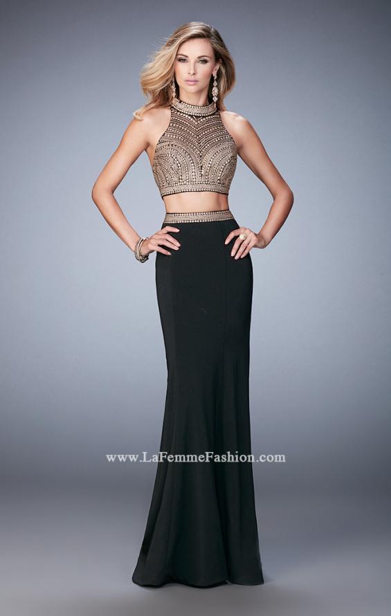 Picture of: Two Piece Studded Prom Dress with Mock Neck in Black, Style: 22518, Detail Picture 2